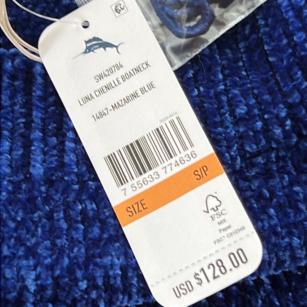 NWT Tommy Bahama Luna Chenille Boatneck Mazarine Blue Sweater So Soft Small - Picture 3 of 9